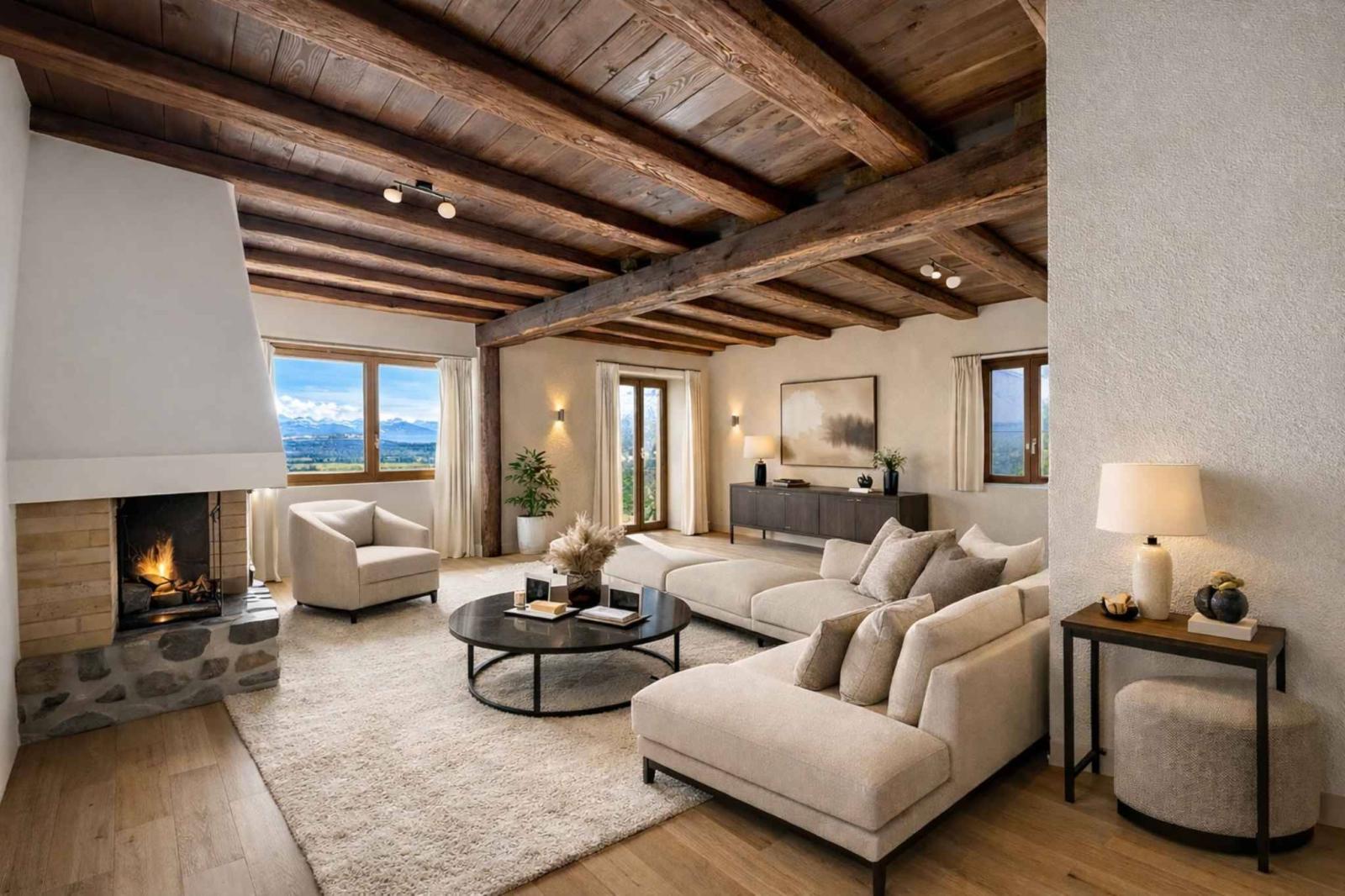 Magnifique maison villageoise rénovée avec charme, volumes et vue sur les Alpes