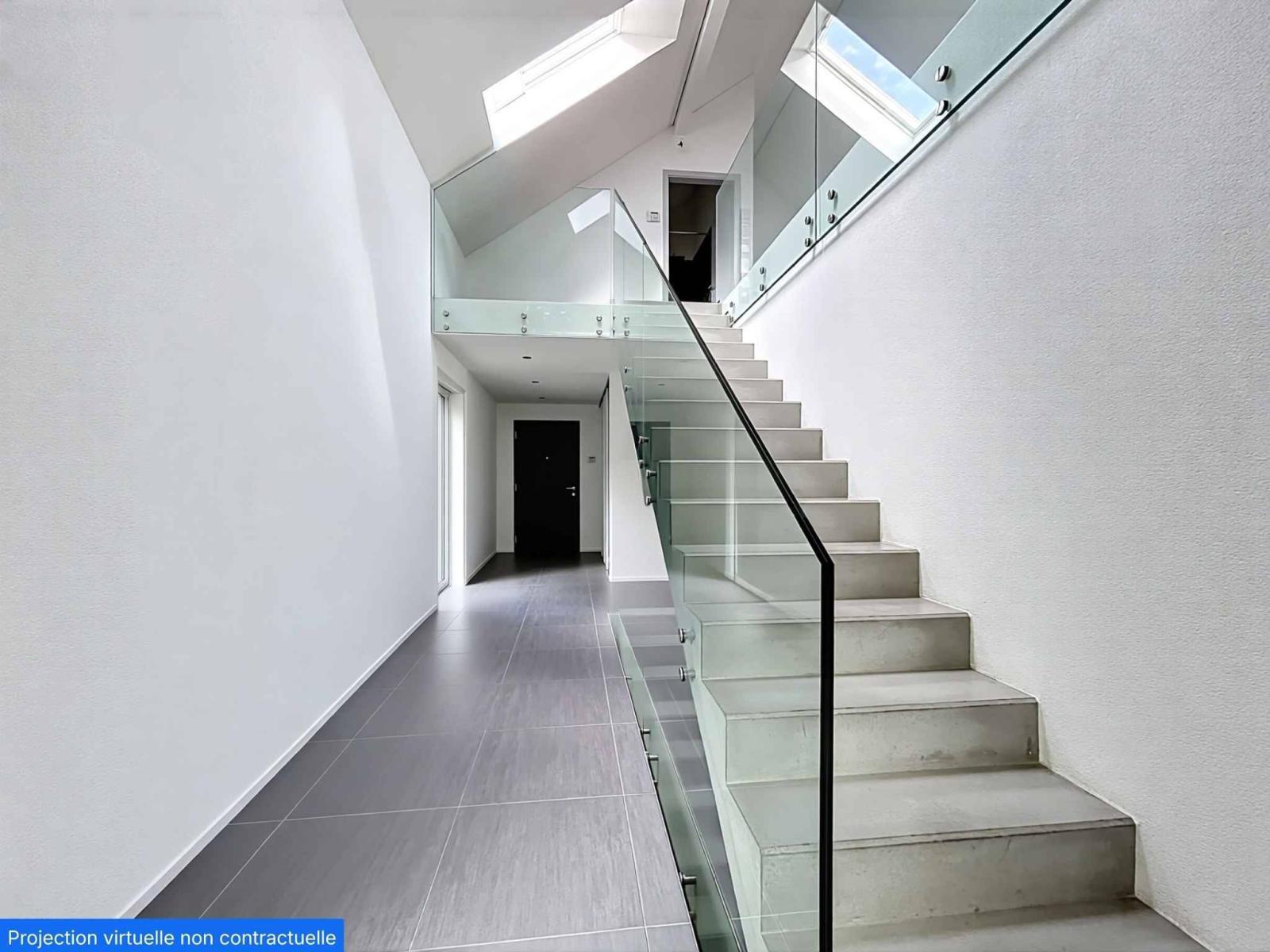 Villa individuelle moderne - jardin, piscine et vue partielle lac et Alpes